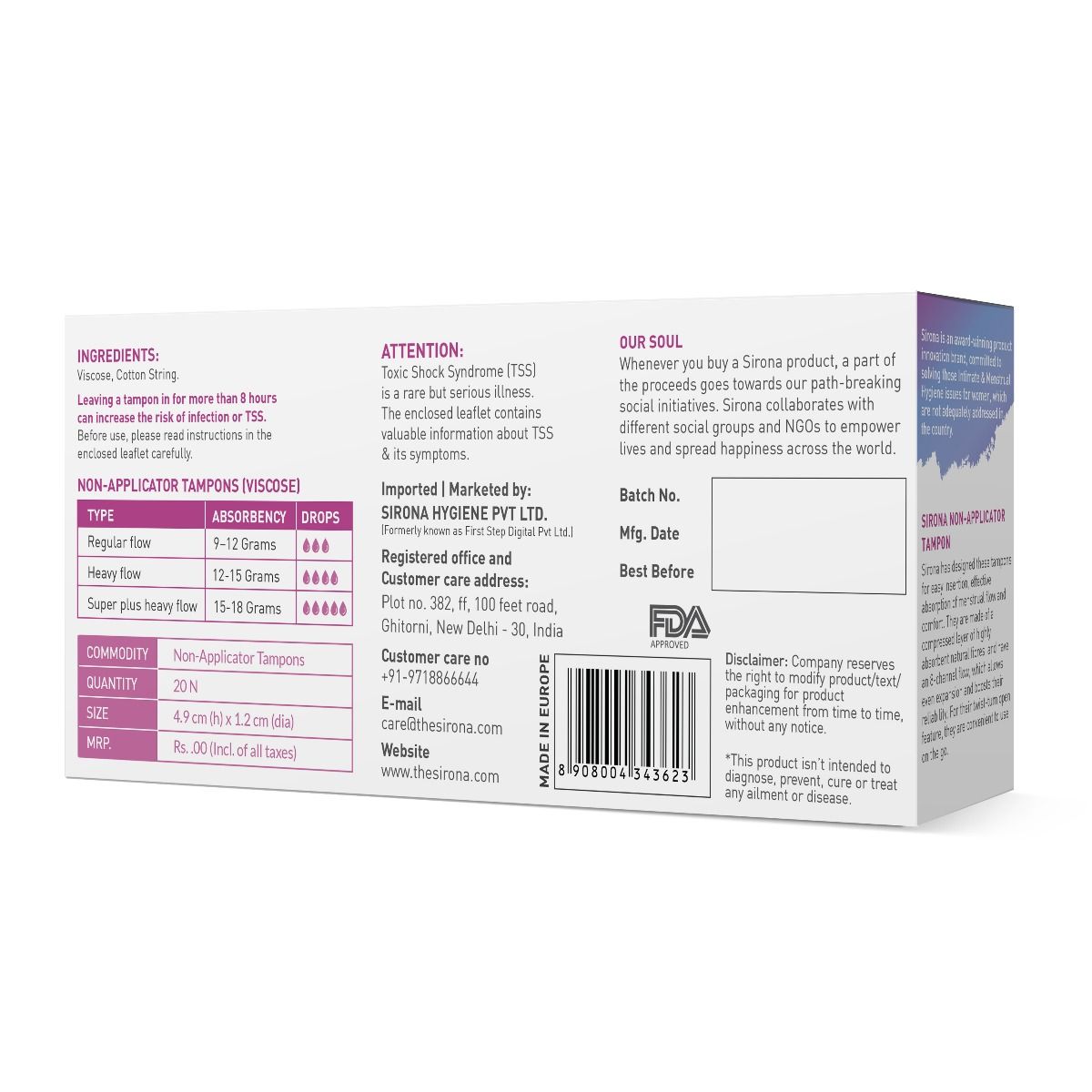 Sirona Periods Made Easy Tampons, 20 Count Price, Uses, Side Effects ...