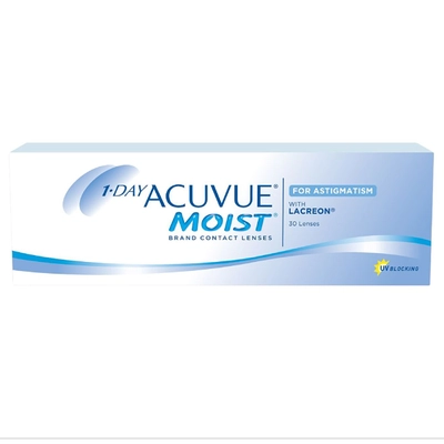 1-Day Acuvue Moist Contact Lenses for Astigmatism BC 8.5 -0.25 -0.75/30 RX, 30's, Pack of 1