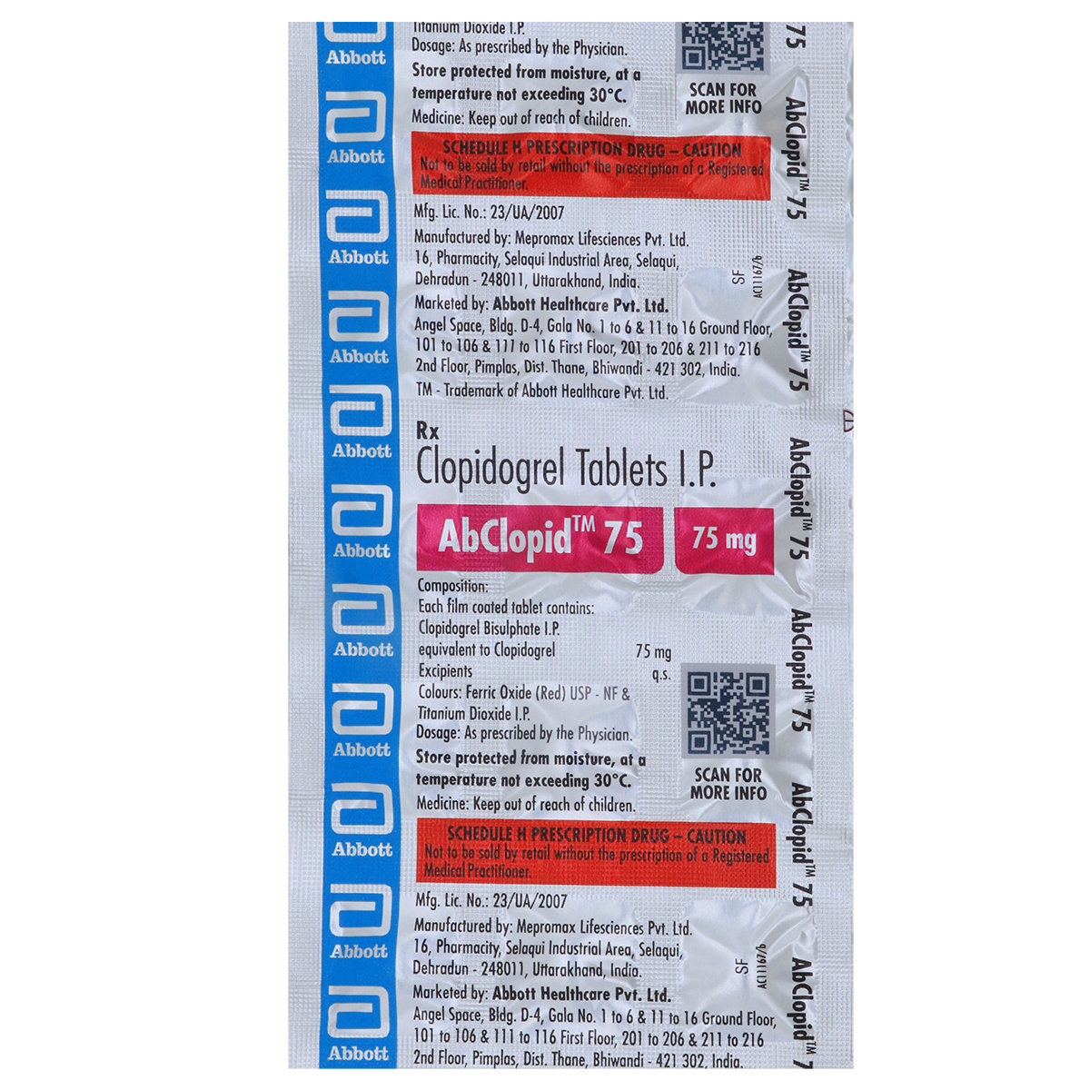 Abclopid 75 Tablet 15's , Pack of 15 TABLETS Abclopid 75 Tablet 15's , Pack of 15 TABLETS