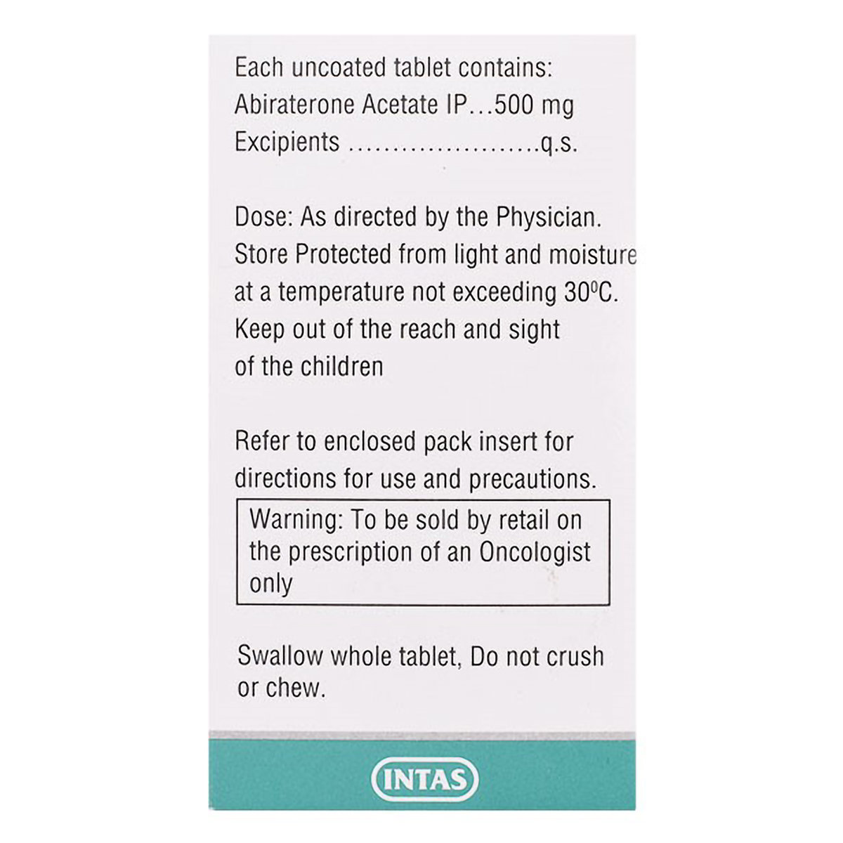 ABIRATAS 500MG TABLET 60'S, Pack of 1 TABLET ABIRATAS 500MG TABLET 60'S, Pack of 1 TABLET