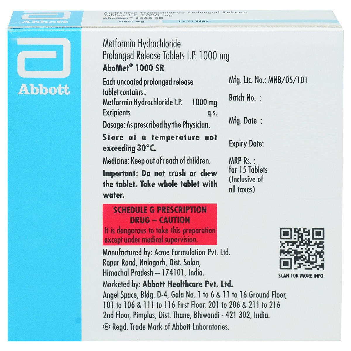 Abomet 1000 SR Tablet 15's, Pack of 15 TABLETS Abomet 1000 SR Tablet 15's, Pack of 15 TABLETS