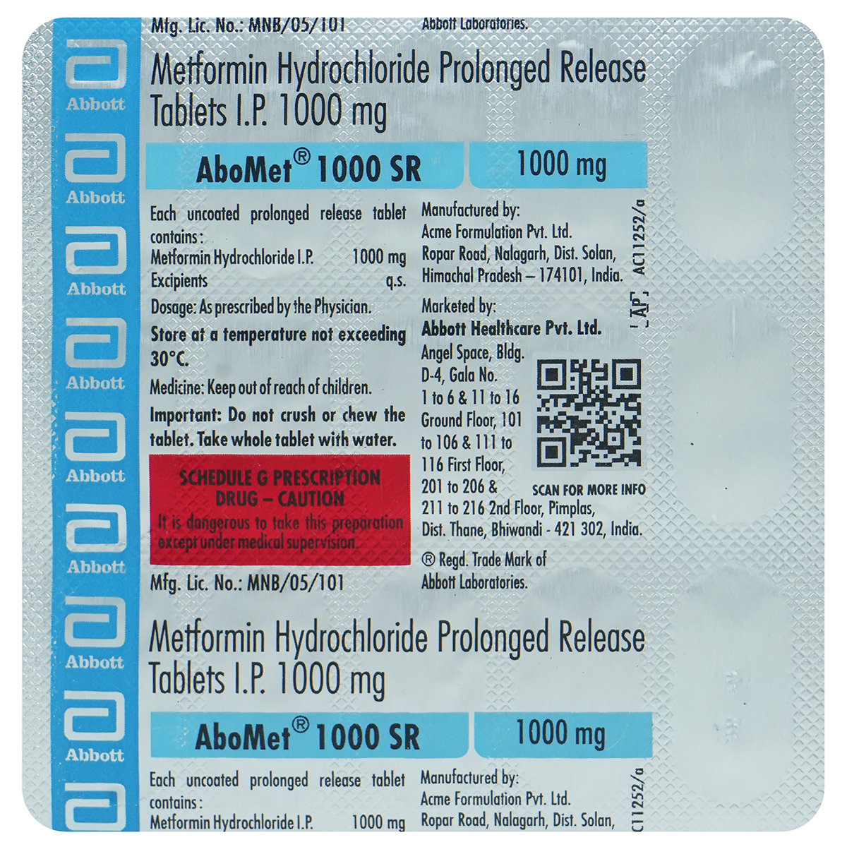 Abomet 1000 SR Tablet 15's, Pack of 15 TABLETS Abomet 1000 SR Tablet 15's, Pack of 15 TABLETS