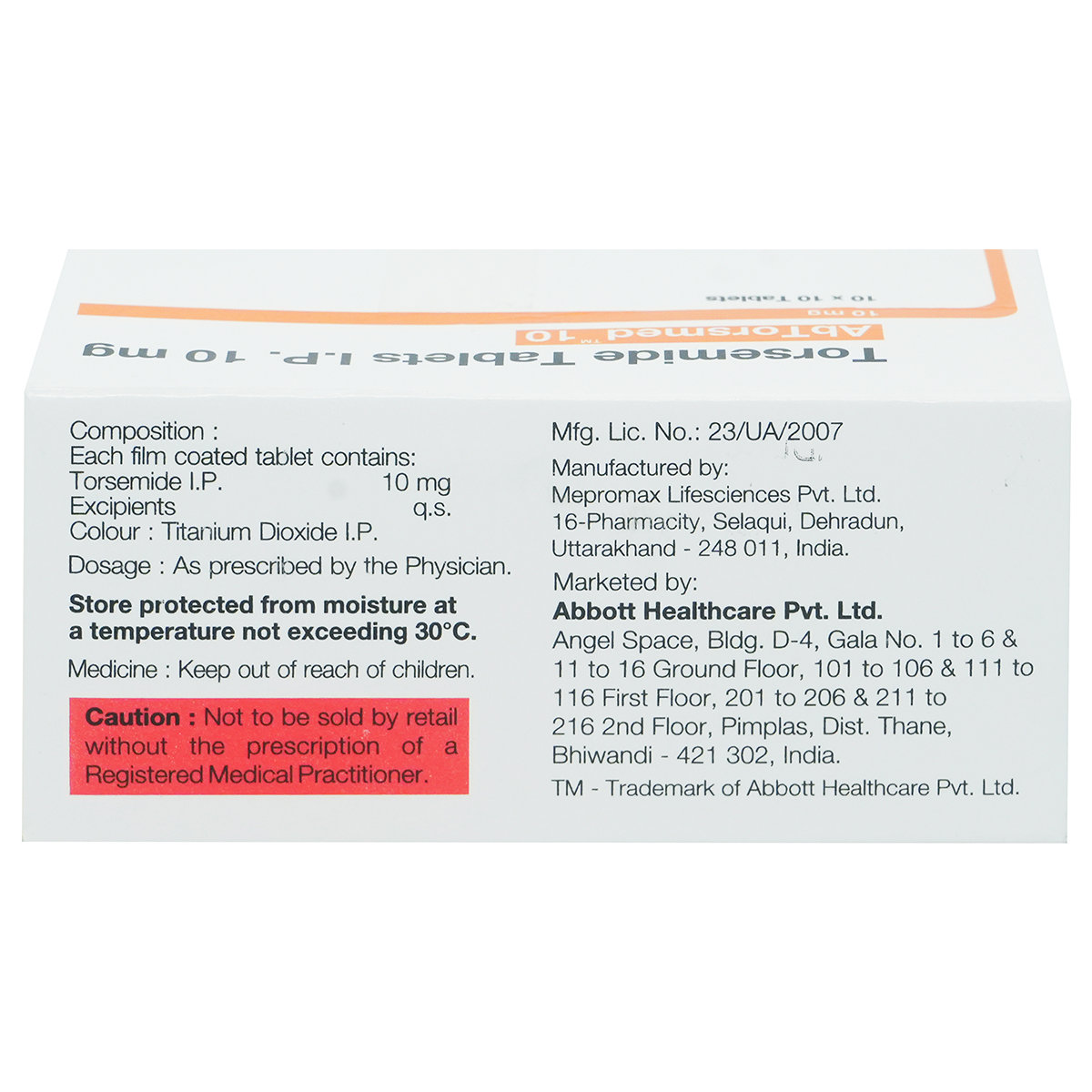 Abtorsmed 10 Tablet 10's, Pack of 10 TABLETS Abtorsmed 10 Tablet 10's, Pack of 10 TABLETS