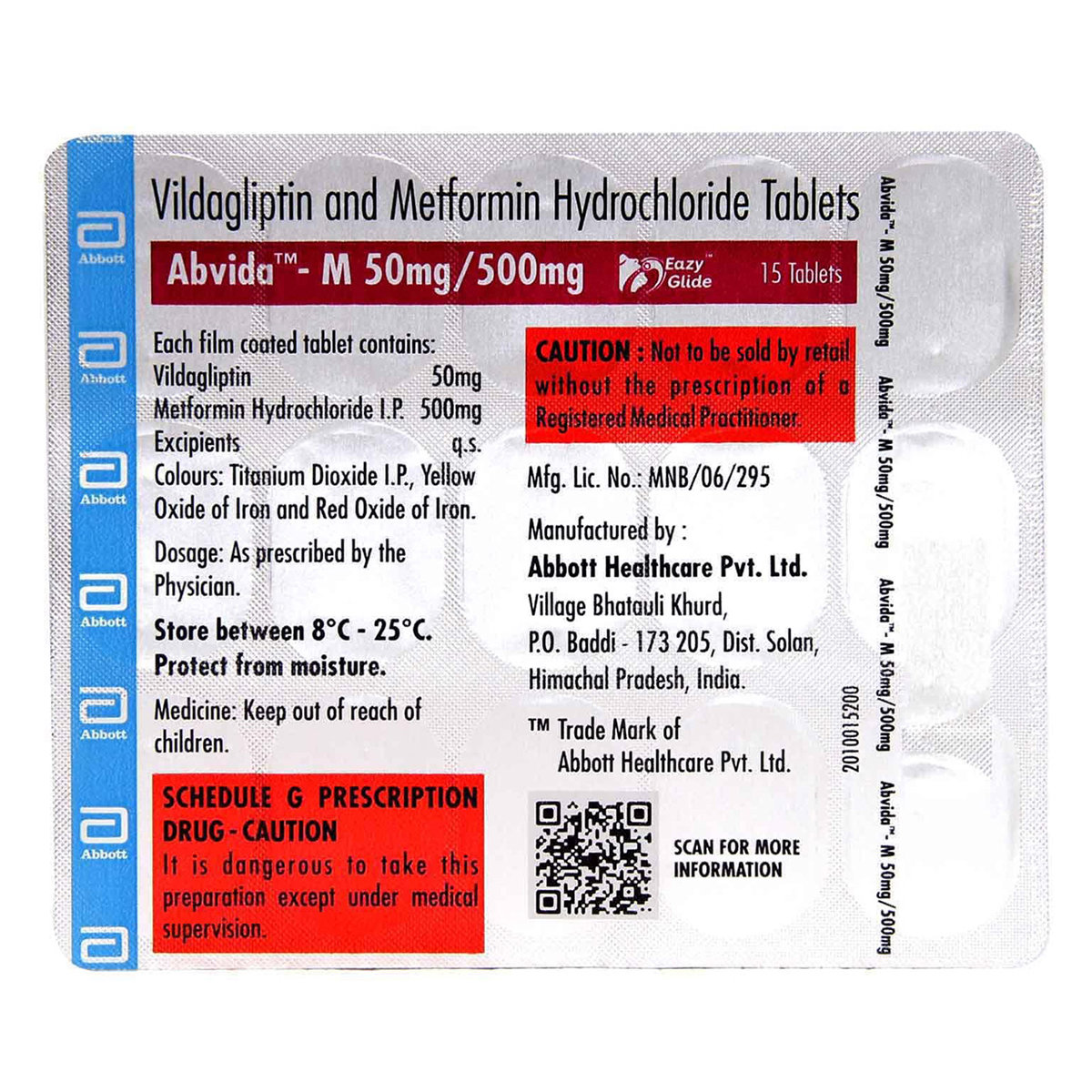 Abvida-M 50 mg/500 mg Tablet 15's, Pack of 15 TABLETS Abvida-M 50 mg/500 mg Tablet 15's, Pack of 15 TABLETS