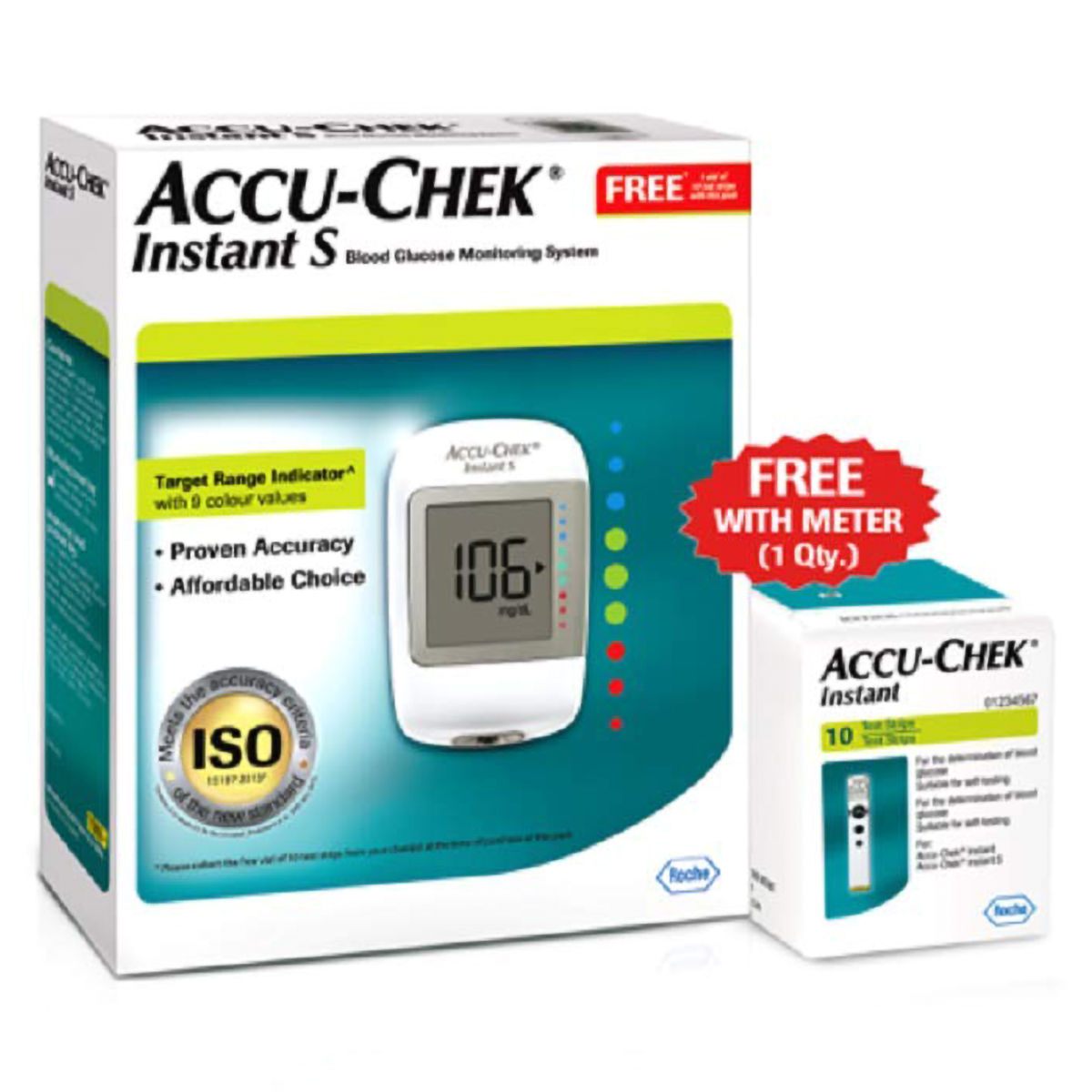 Accu-Chek Instant S Blood Glucose Monitoring System With 10 Free Test Strips, 1 Kit, Pack of 1 Accu-Chek Instant S Blood Glucose Monitoring System With 10 Free Test Strips, 1 Kit, Pack of 1
