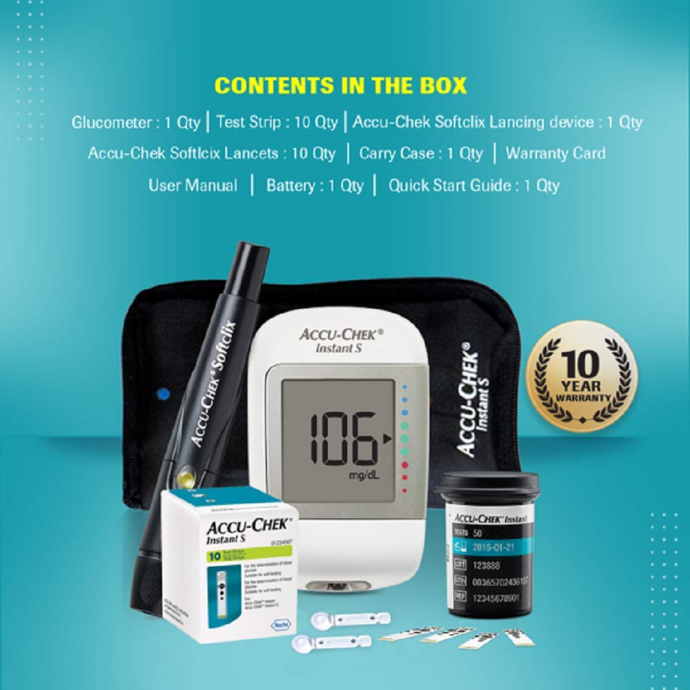 Accu-Chek Instant S Blood Glucose Monitoring System With 10 Free Test Strips, 1 Kit, Pack of 1 Accu-Chek Instant S Blood Glucose Monitoring System With 10 Free Test Strips, 1 Kit, Pack of 1