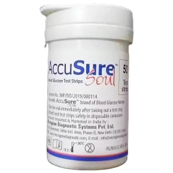 Accusure Soul Blood Glucose Test Strip, 50 Count