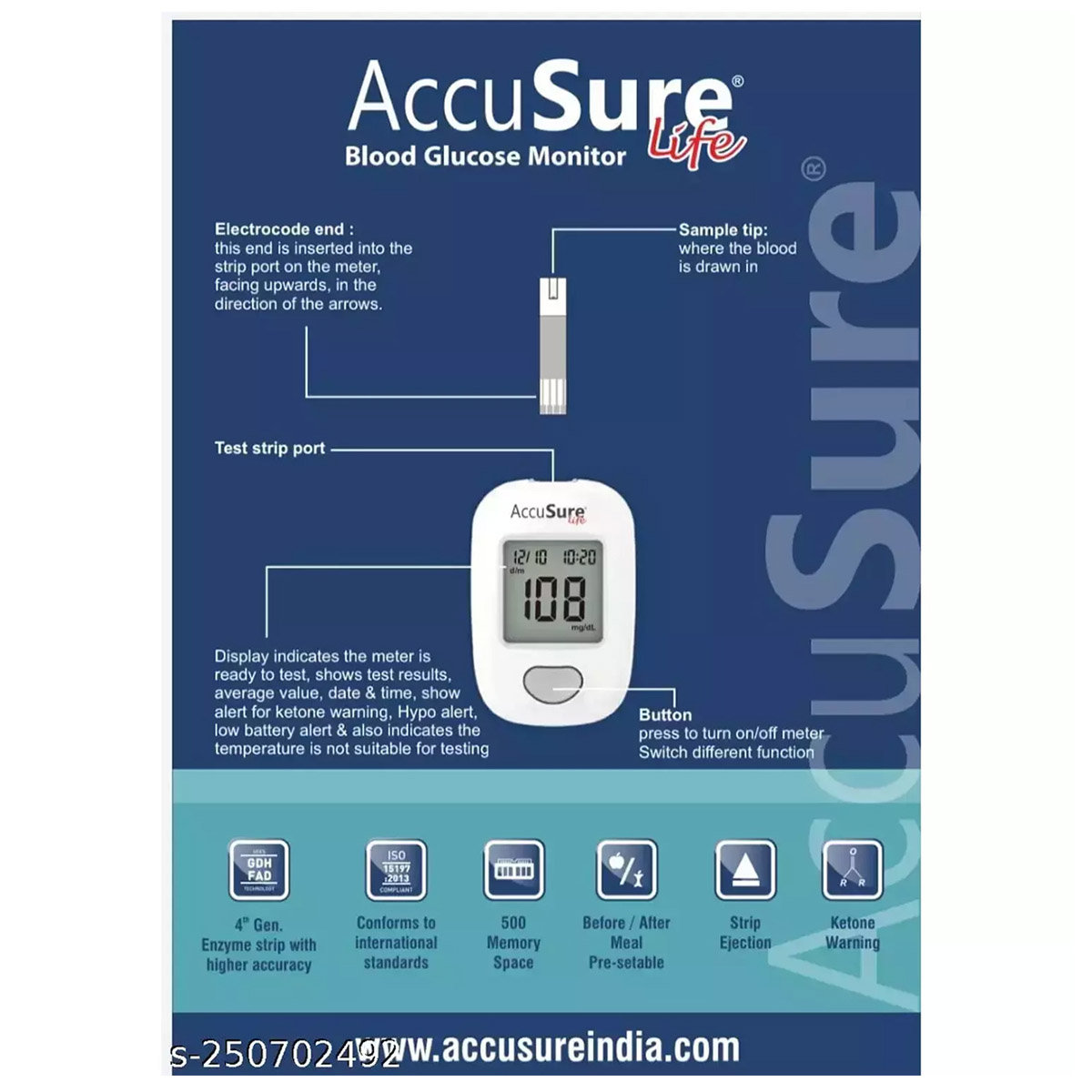 Accusure Life Blood Glucometer with 25 strips, 1 Kit, Pack of 1 Accusure Life Blood Glucometer with 25 strips, 1 Kit, Pack of 1