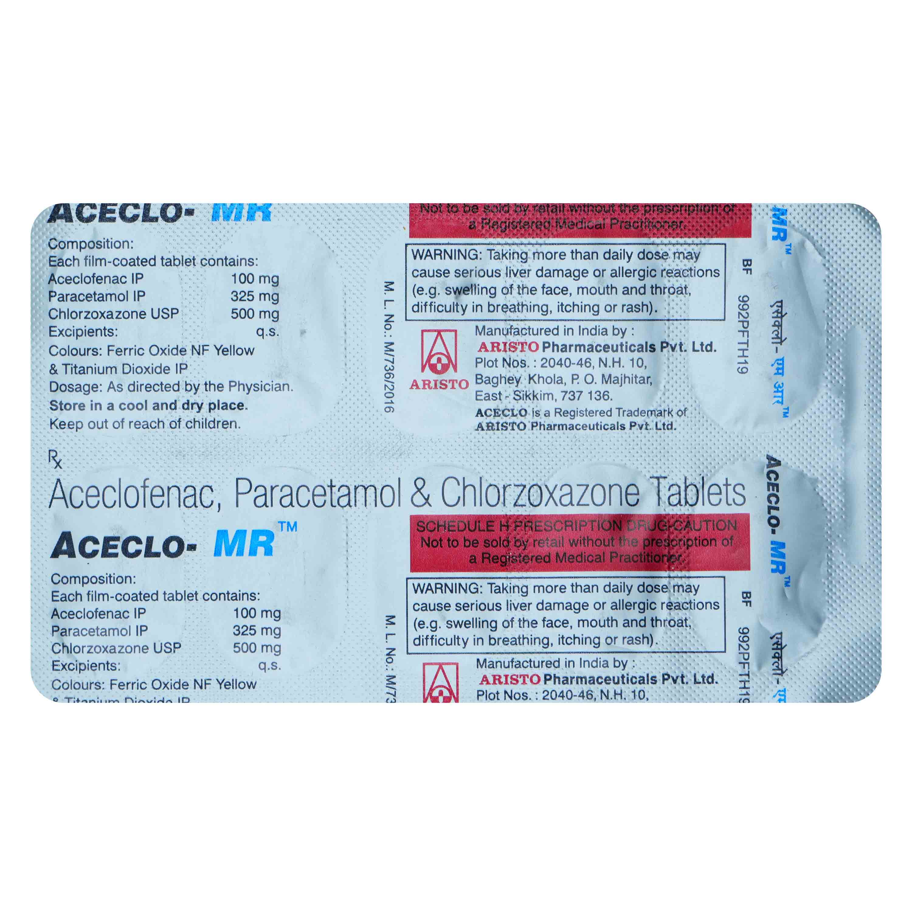 Aceclo MR Tablet 10's, Pack of 10 TABLETS Aceclo MR Tablet 10's, Pack of 10 TABLETS