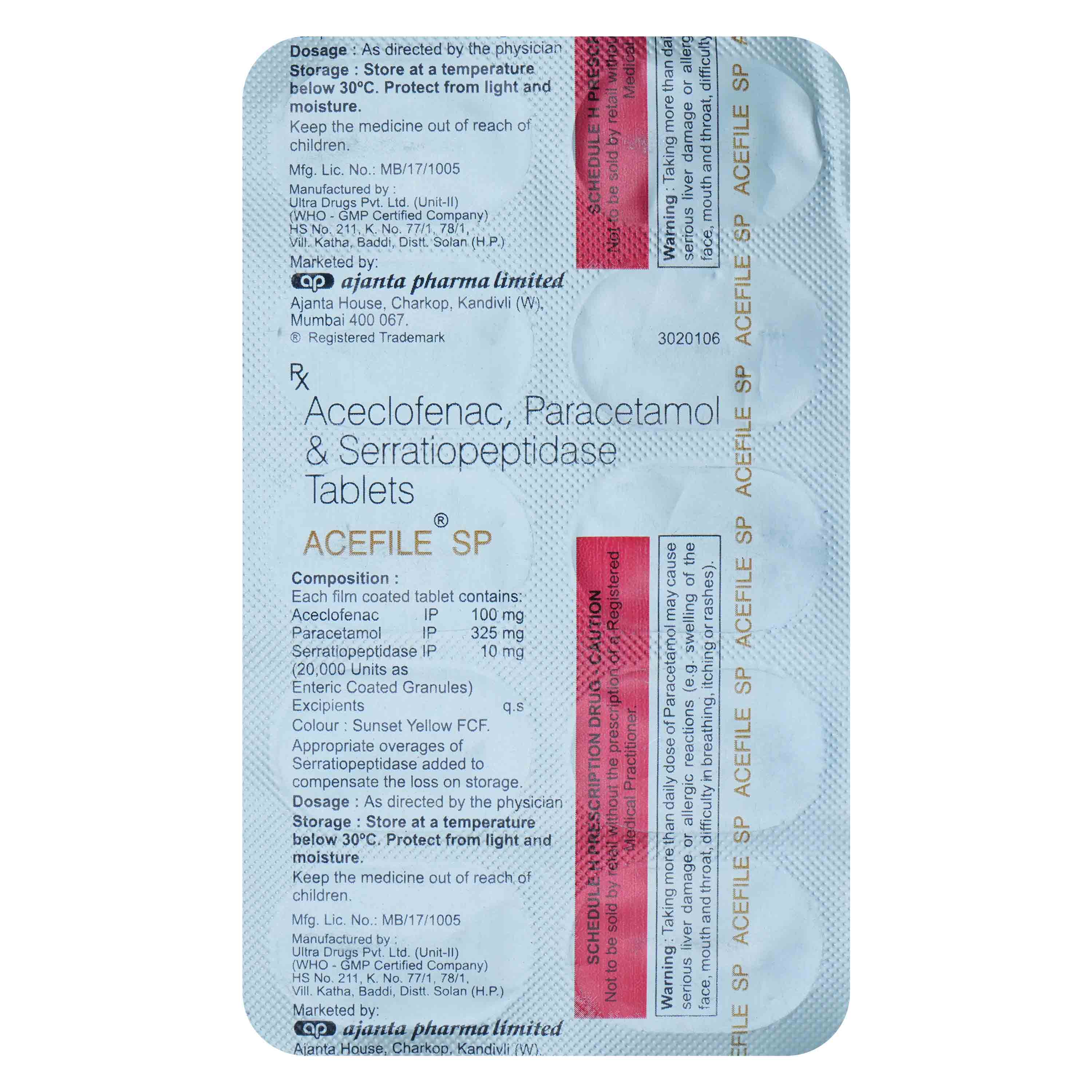 Acefile SP Tablet 10's, Pack of 10 TABLETS Acefile SP Tablet 10's, Pack of 10 TABLETS