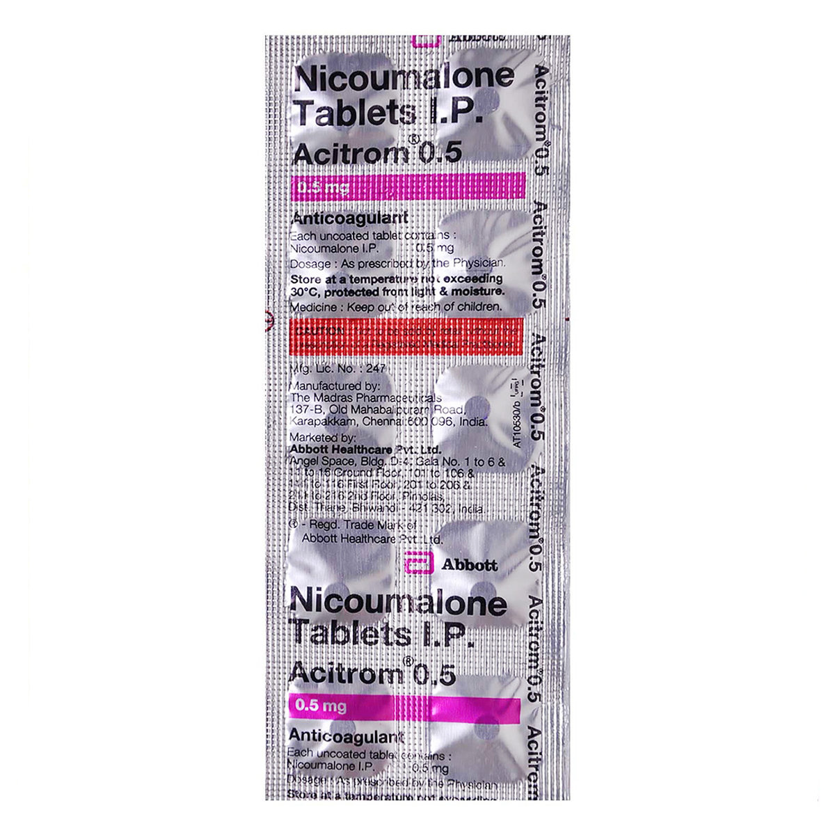 Acitrom 0.5 Tablet 10's, Pack of 10 TABLETS Acitrom 0.5 Tablet 10's, Pack of 10 TABLETS