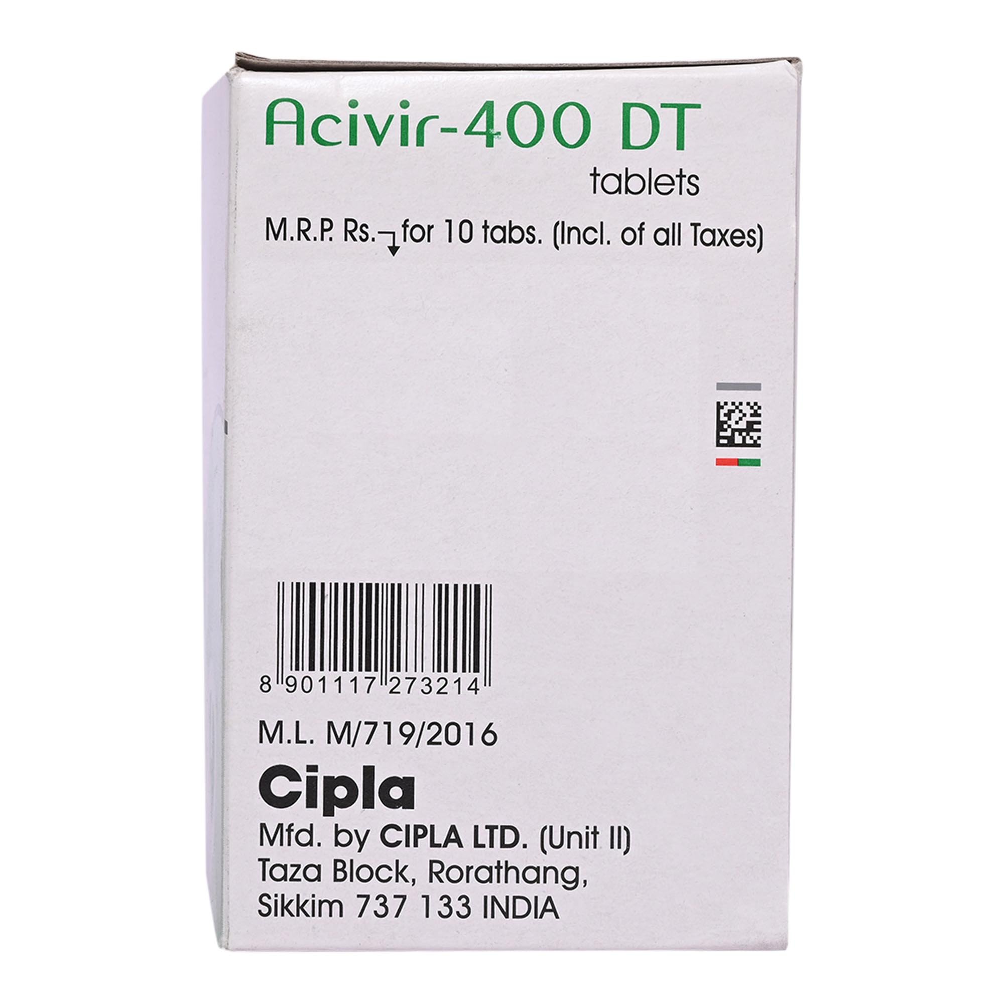 Acivir-400 DT Tablet 10's, Pack of 10 TabletS Acivir-400 DT Tablet 10's, Pack of 10 TabletS