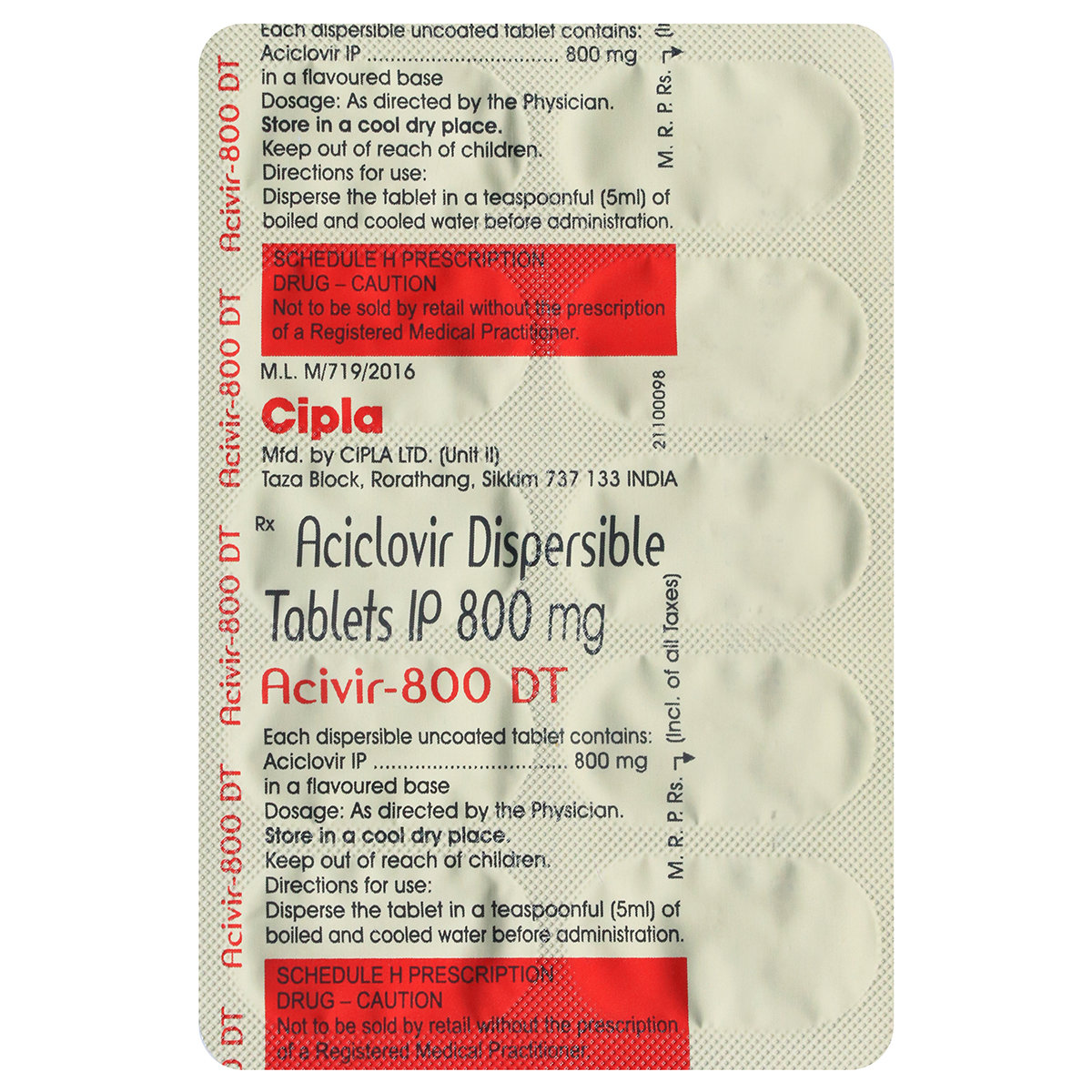 Acivir-800 DT Tablet 10's, Pack of 10 Acivir-800 DT Tablet 10's, Pack of 10