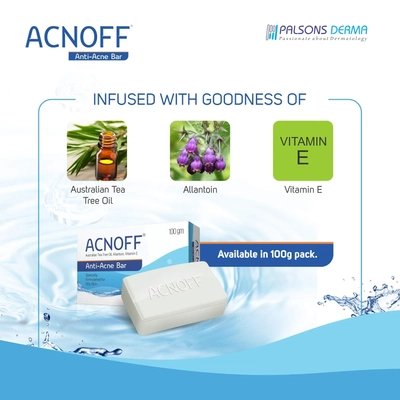 Acnoff Soap 75 gm | Enriched With Autralian Tea Tree Oil, Vitamin E &amp; Allantoin | Control Acne Relapse | For Oily Skin, Pack of 1