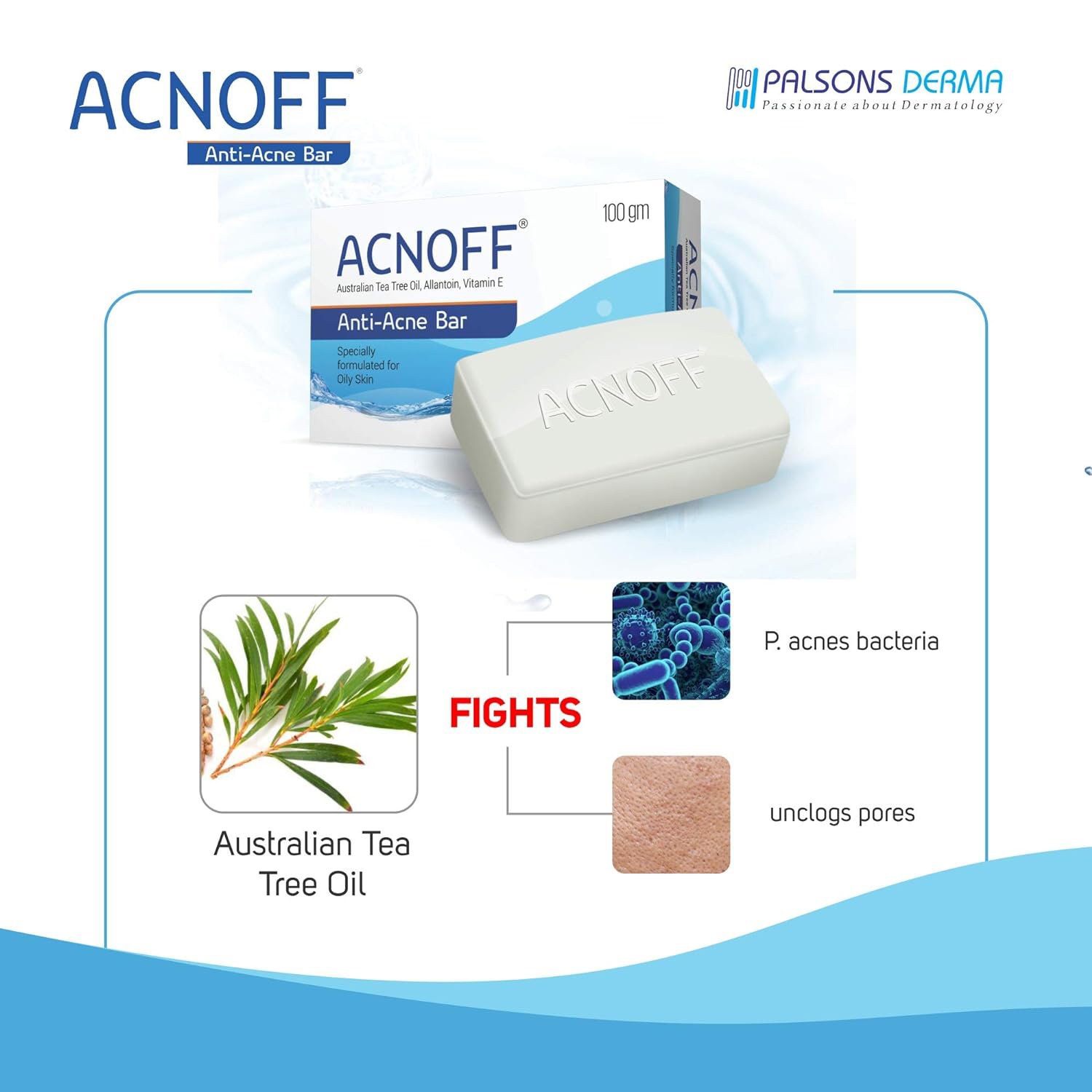 Acnoff Soap 75 gm | Enriched With Autralian Tea Tree Oil, Vitamin E & Allantoin | Control Acne Relapse | For Oily Skin, Pack of 1 Acnoff Soap 75 gm | Enriched With Autralian Tea Tree Oil, Vitamin E & Allantoin | Control Acne Relapse | For Oily Skin, Pack of 1