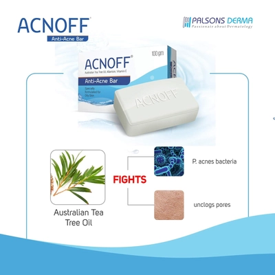 Acnoff Soap 75 gm | Enriched With Autralian Tea Tree Oil, Vitamin E &amp; Allantoin | Control Acne Relapse | For Oily Skin, Pack of 1