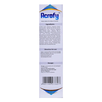 Acrofy Acne Lotion 50 gm | Controls Sebum | Provides Excellent Moisturisation | For Acne Prone Oily Skin, Pack of 1