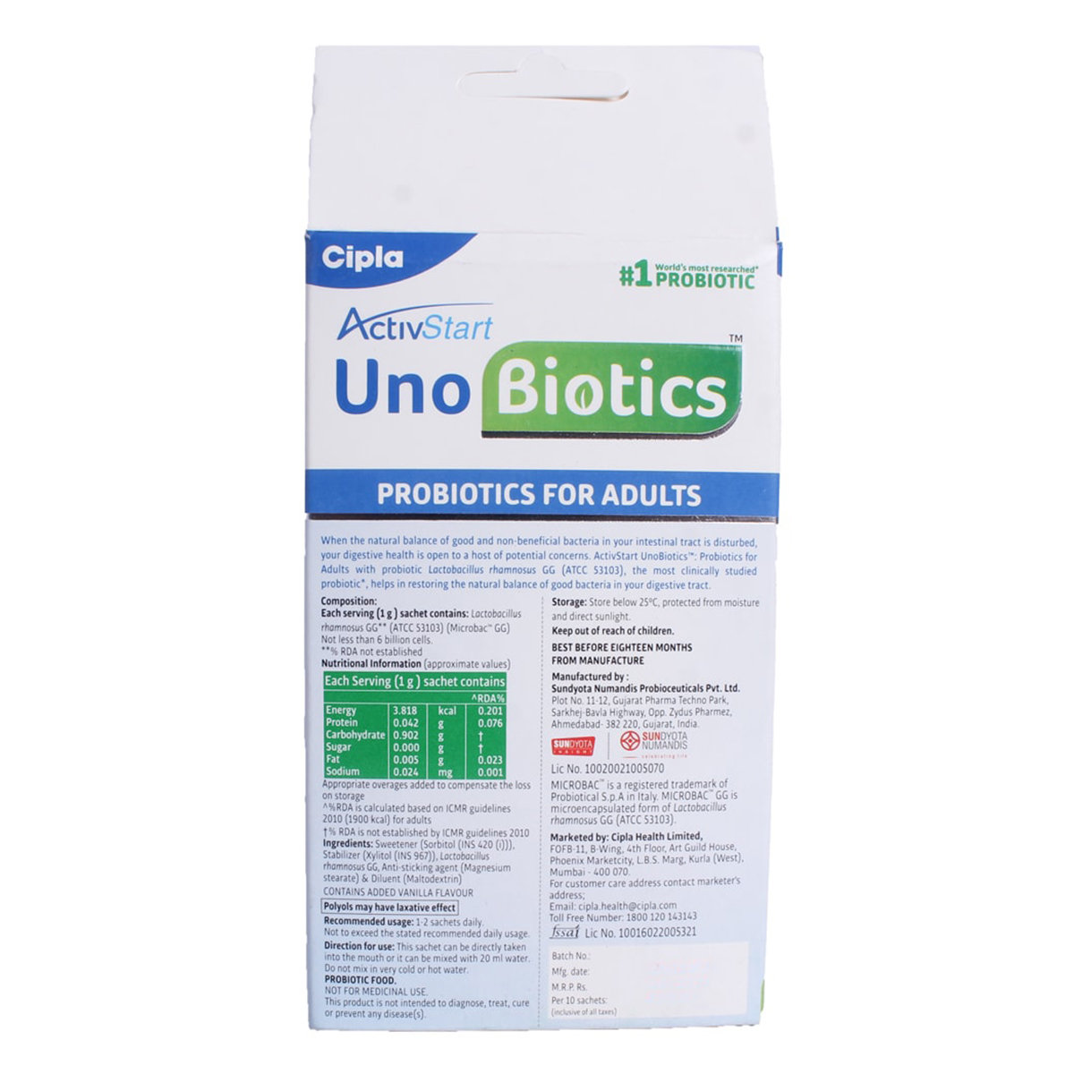 ActivStart Uno Biotics Sugar Free Sachet 1 gm, Pack of 1 POWDER ActivStart Uno Biotics Sugar Free Sachet 1 gm, Pack of 1 POWDER