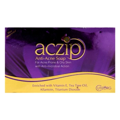 Aczip Soap 75 gm | Vitamin E, Allantoin, Tea Tree Oil &amp; Titanium dioxide | Fight Acne, Blemishes , Blackhead | Anti Microbial Action | For Acne Prone &amp; Oily Skin, Pack of 1