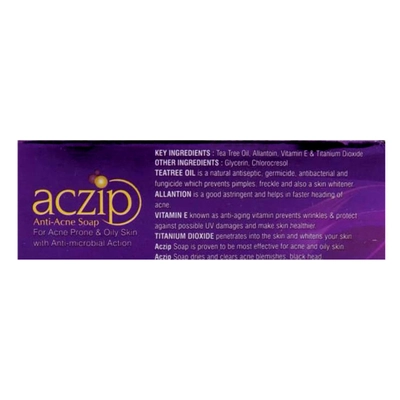 Aczip Soap 75 gm | Vitamin E, Allantoin, Tea Tree Oil &amp; Titanium dioxide | Fight Acne, Blemishes , Blackhead | Anti Microbial Action | For Acne Prone &amp; Oily Skin, Pack of 1