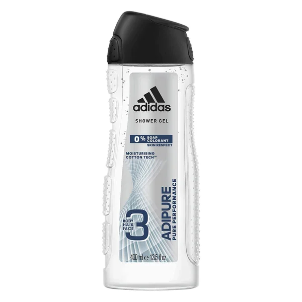 Adidas Adipure Body Wash 400 ml | With Moisture Complex | Cleanses | Gives Soft &amp; Hydrating Skin | Fo Face, Body &amp; Hair | For Men, Pack of 1