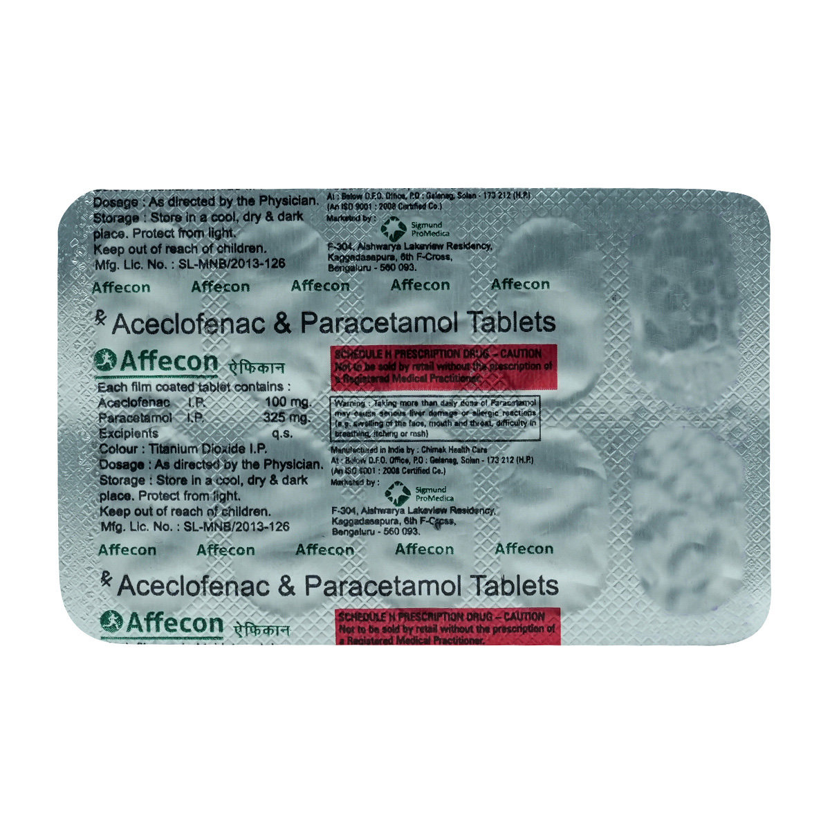 Affecon 100 mg/325 mg Tablet 10's, Pack of 10 TabletS Affecon 100 mg/325 mg Tablet 10's, Pack of 10 TabletS