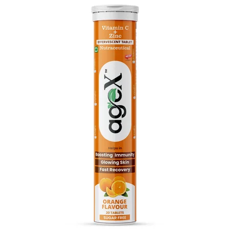 AgeX Vitamin-C + Zinc Orange Flavour Effervescent Tablet, 20 Tablets