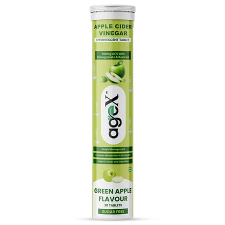 AgeX Apple Cider Vinegar Green Apple Flavour Effervescent Tablet, 20 Tablets
