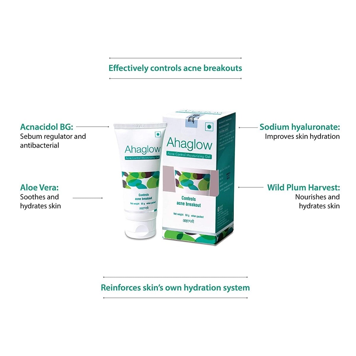 Ahaglow Acne Control Moisturizing Gel 50 gm | Controls Acne Breakouts | For Oily Sensitive Skin, Pack of 1 Ahaglow Acne Control Moisturizing Gel 50 gm | Controls Acne Breakouts | For Oily Sensitive Skin, Pack of 1