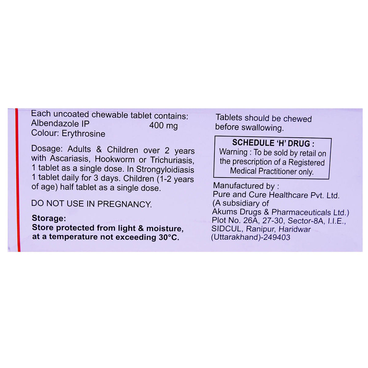 Albendazole 400 mg Tablet 1's Price, Uses, Side Effects, Composition ...