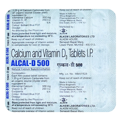 Alcal-D 500 mg Tablet 15's, Pack of 15 TabletS