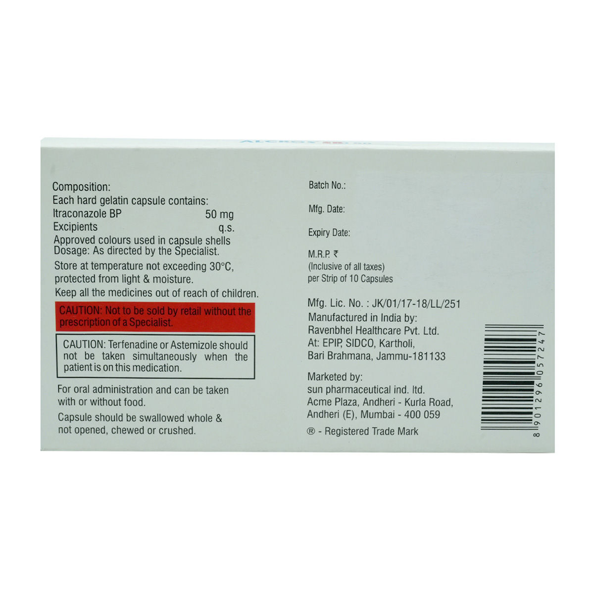 Alcros-SB 50 Capsule 10's, Pack of 10 CAPSULES Alcros-SB 50 Capsule 10's, Pack of 10 CAPSULES