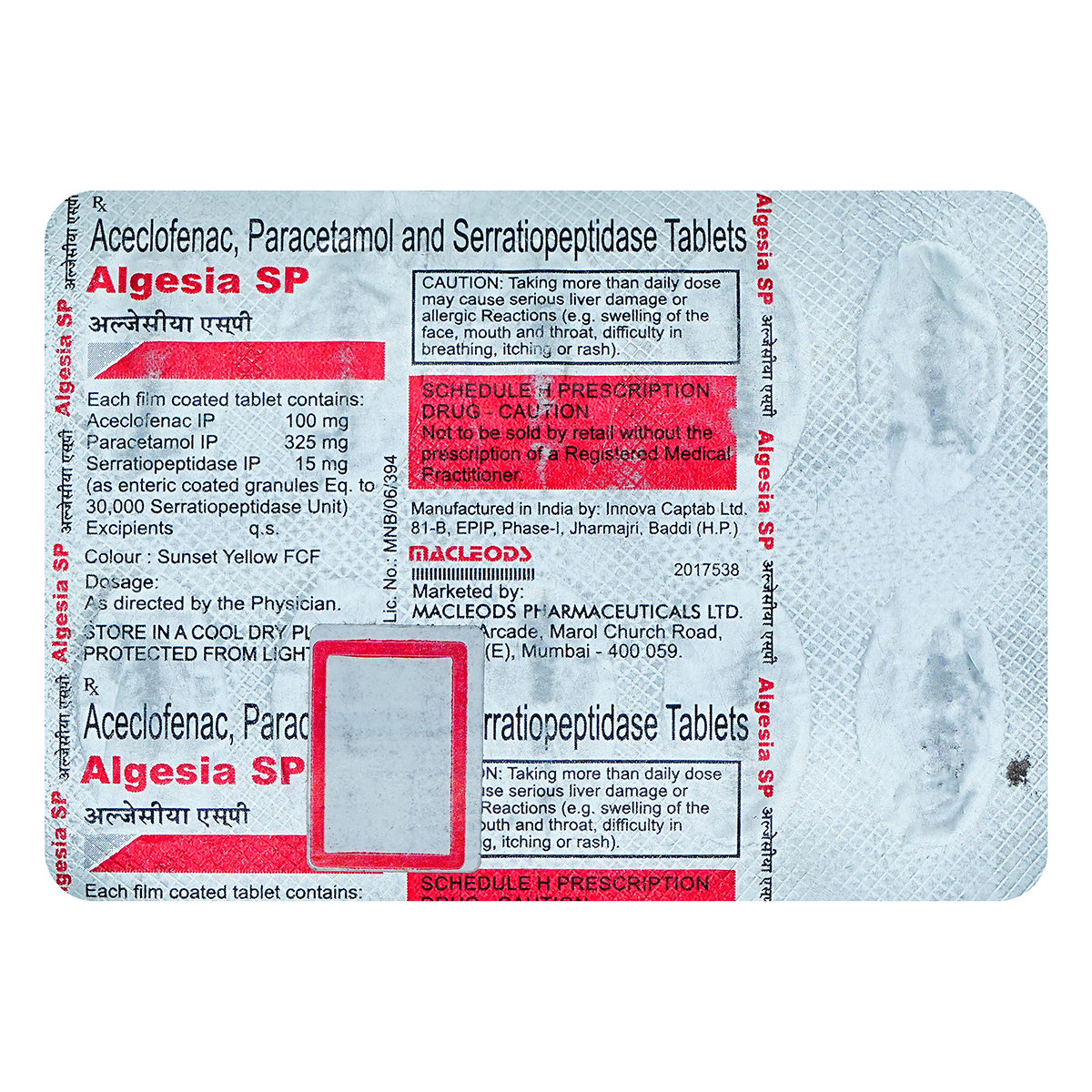 ALGESIA SP TABLET, Pack of 10 TABLETS ALGESIA SP TABLET, Pack of 10 TABLETS