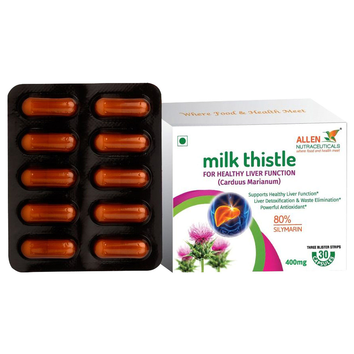 Allen Nutraceutical Milk Thistle 400mg, 30 Capsules Uses, Benefits