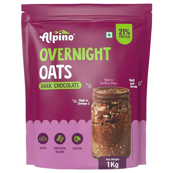 Alpino Overnight Oats Dark Chocolate Flavour, 1 kg, Pack of 1