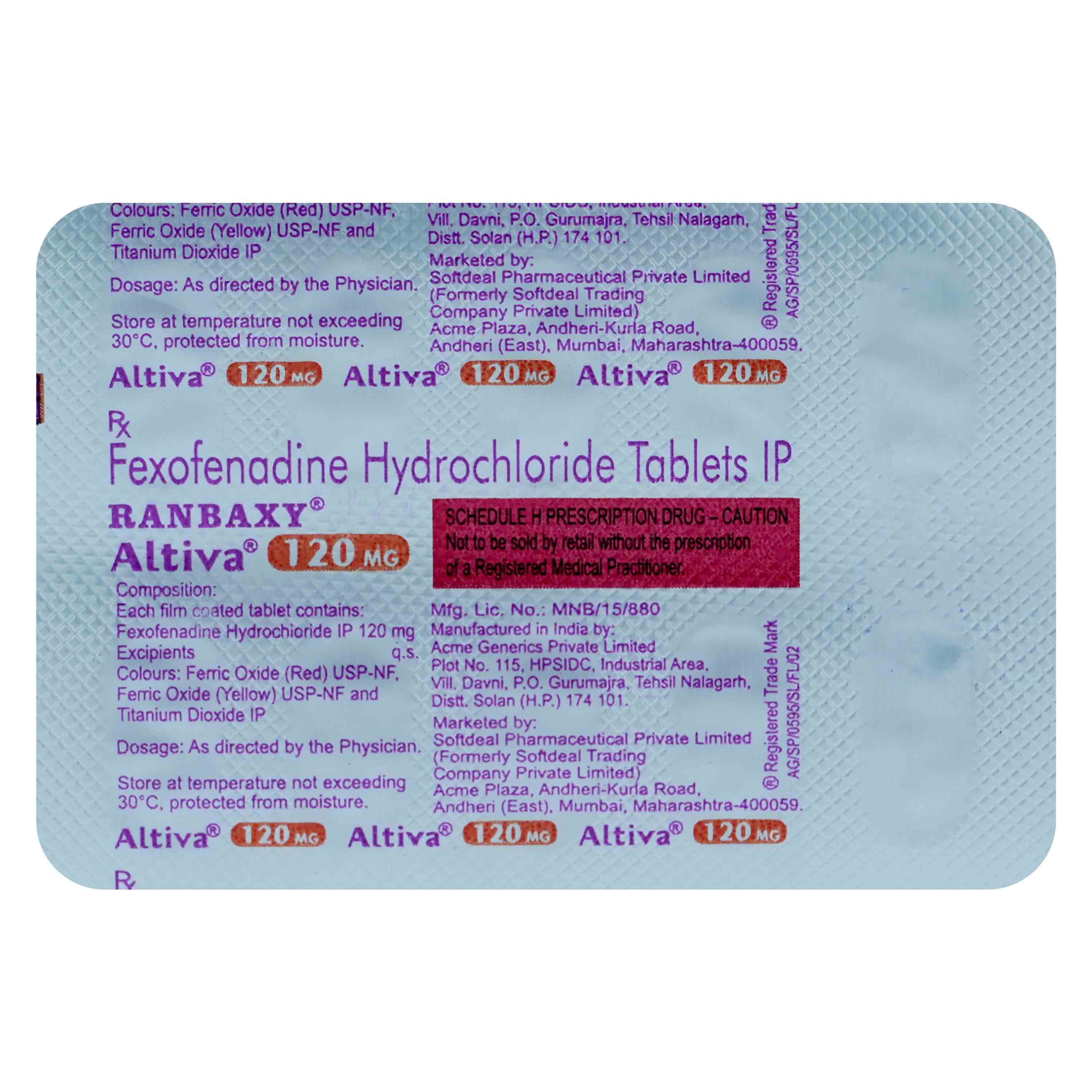 Altiva 120 mg Tablet 10's, Pack of 10 IndiaS Altiva 120 mg Tablet 10's, Pack of 10 IndiaS