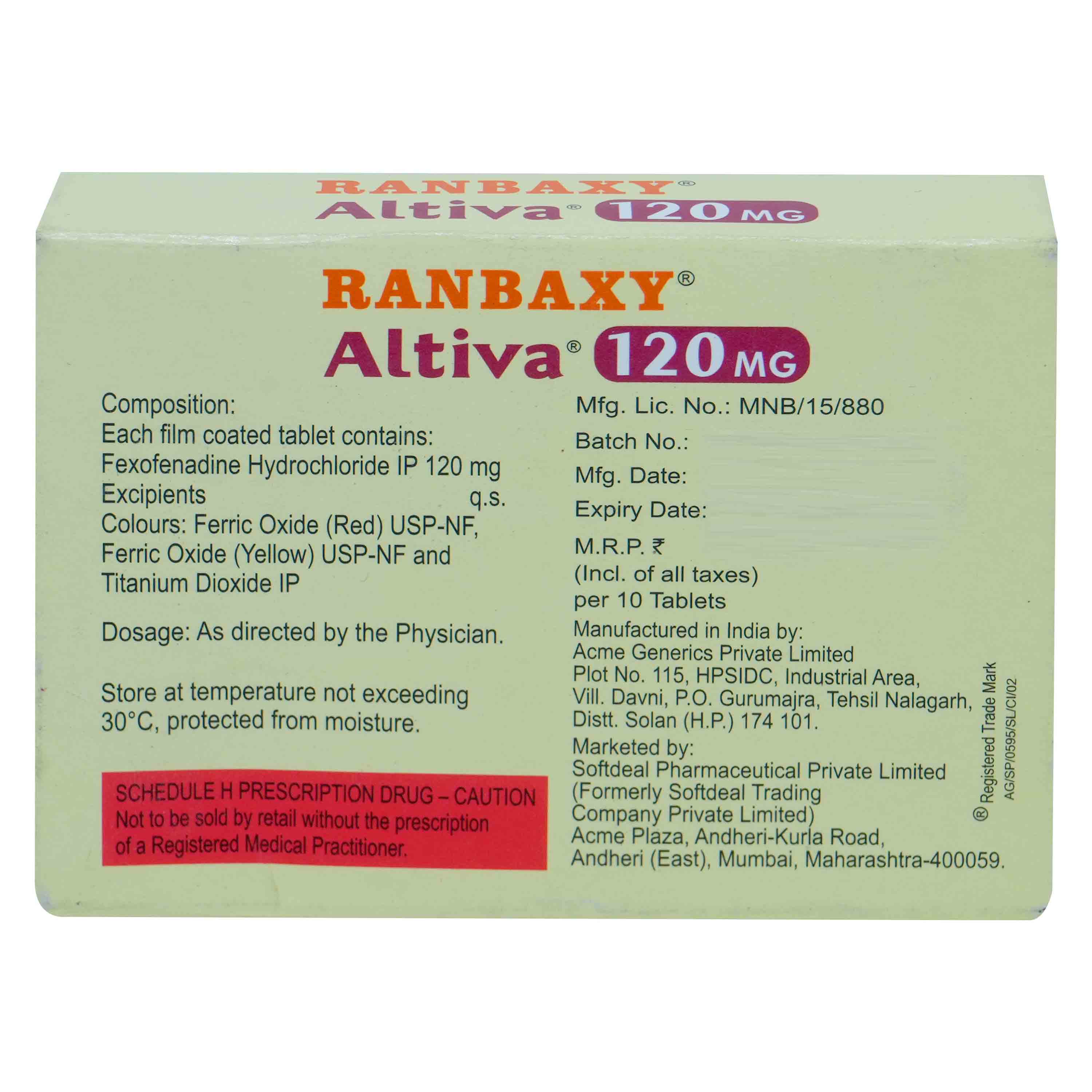 Altiva 120 mg Tablet 10's, Pack of 10 IndiaS Altiva 120 mg Tablet 10's, Pack of 10 IndiaS