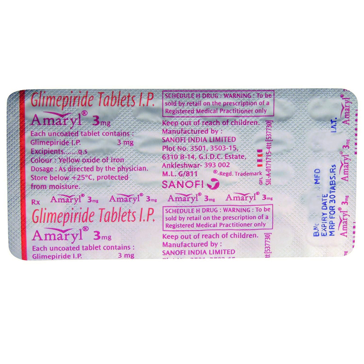 Amaryl 3 Tablet 30's, Pack of 30 TABLETS Amaryl 3 Tablet 30's, Pack of 30 TABLETS