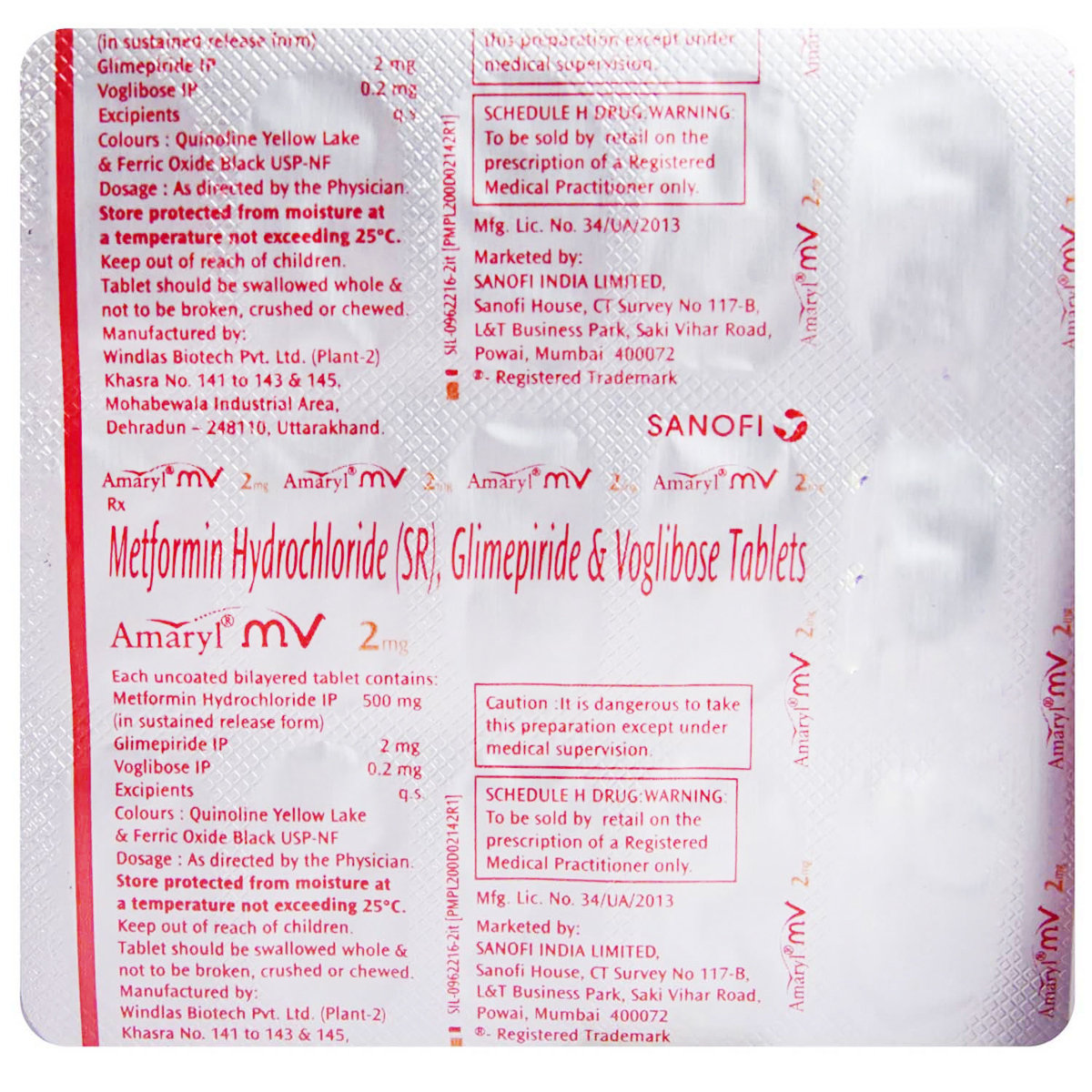 Amaryl MV 2mg Tablet 15's, Pack of 15 Amaryl MV 2mg Tablet 15's, Pack of 15
