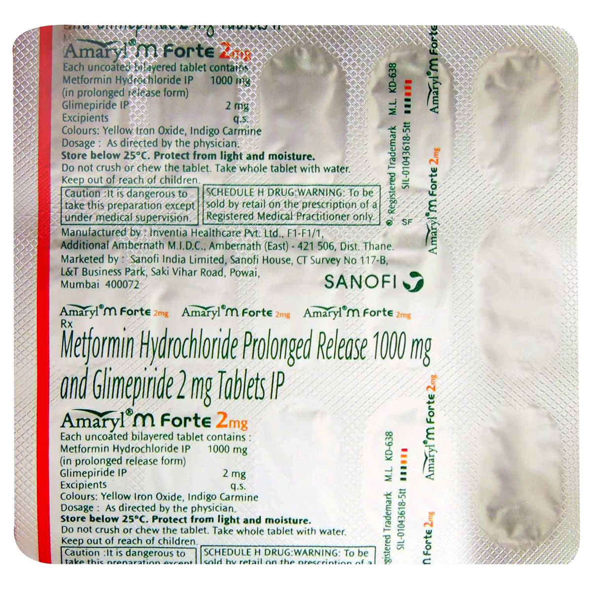 Amaryl M Forte 2 mg Tablet 15's, Pack of 15 TABLETS Amaryl M Forte 2 mg Tablet 15's, Pack of 15 TABLETS
