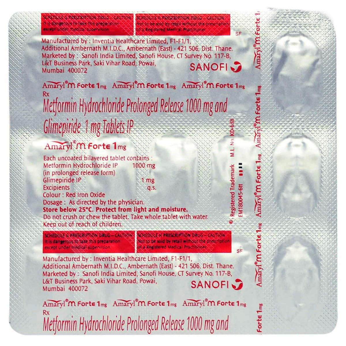 Amaryl M Forte 1 mg Tablet 15's, Pack of 15 TABLETS Amaryl M Forte 1 mg Tablet 15's, Pack of 15 TABLETS