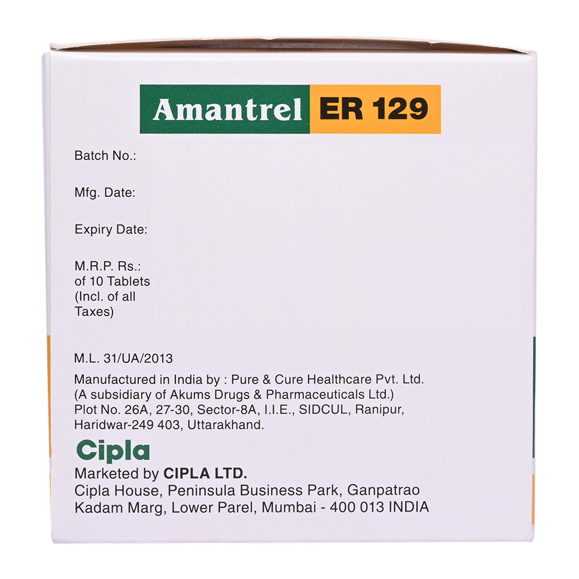 Amantrel ER 129 Tablet 10's, Pack of 10 TABLETS Amantrel ER 129 Tablet 10's, Pack of 10 TABLETS