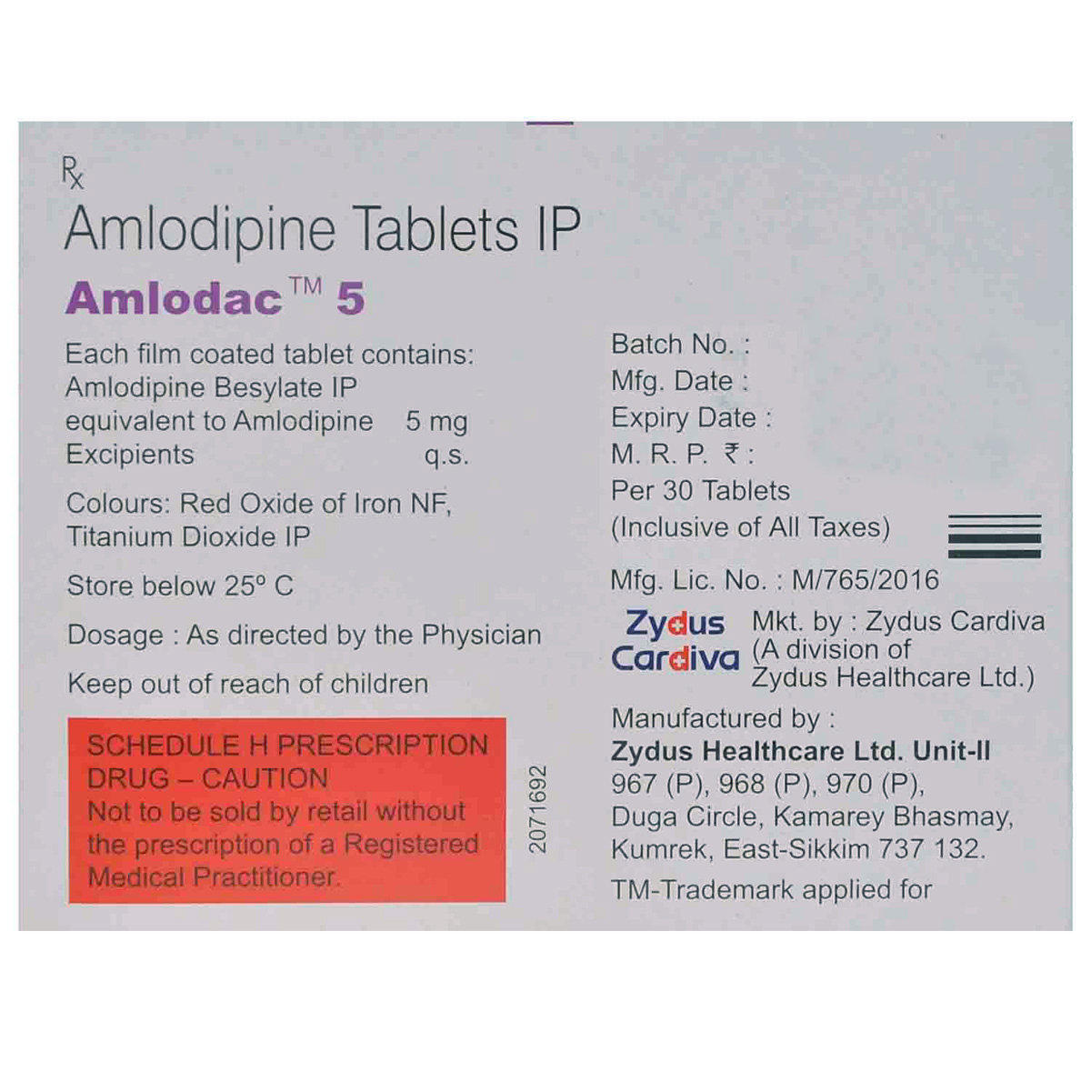 Amlodac 5 Tablet 30's, Pack of 30 TABLETS Amlodac 5 Tablet 30's, Pack of 30 TABLETS