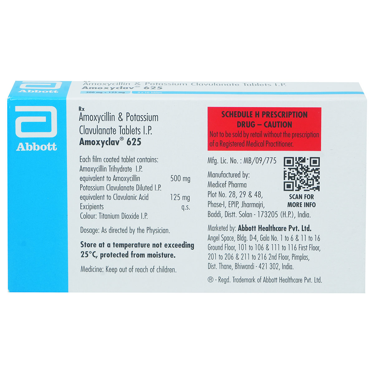 Amoxyclav 625 Tablet 10's, Pack of 10 TABLETS Amoxyclav 625 Tablet 10's, Pack of 10 TABLETS