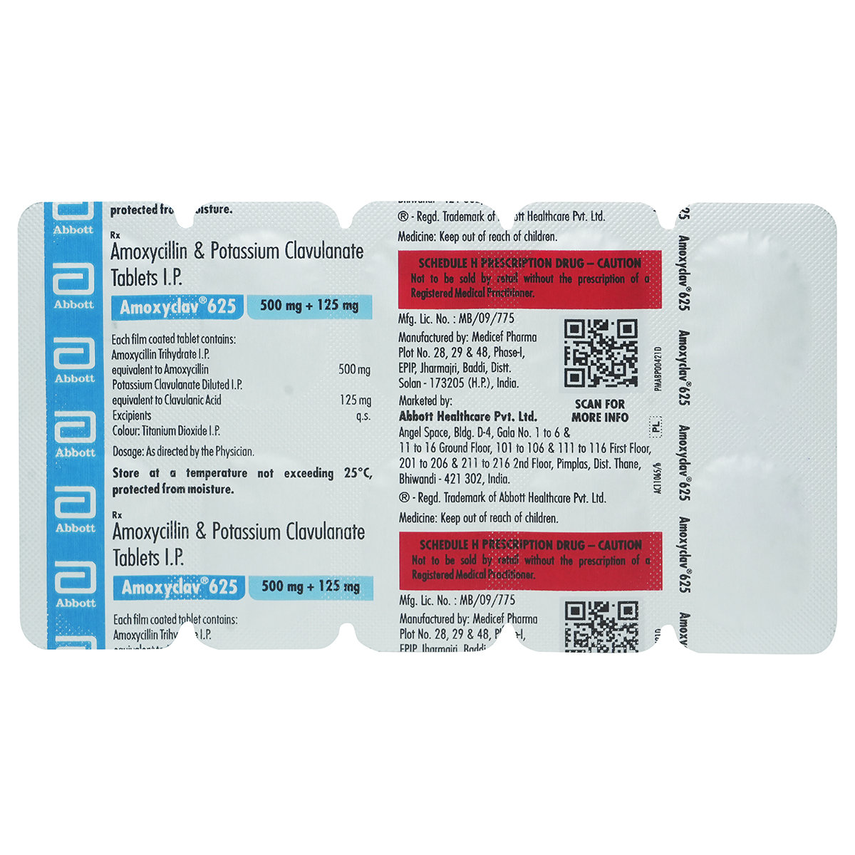 Amoxyclav 625 Tablet 10's, Pack of 10 TABLETS Amoxyclav 625 Tablet 10's, Pack of 10 TABLETS