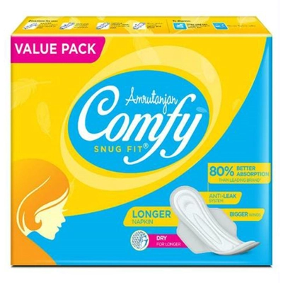 Amrutanjan Comfy Snug Fit Longer Napkin Sanitary Pads, 18 Count, Pack of 1