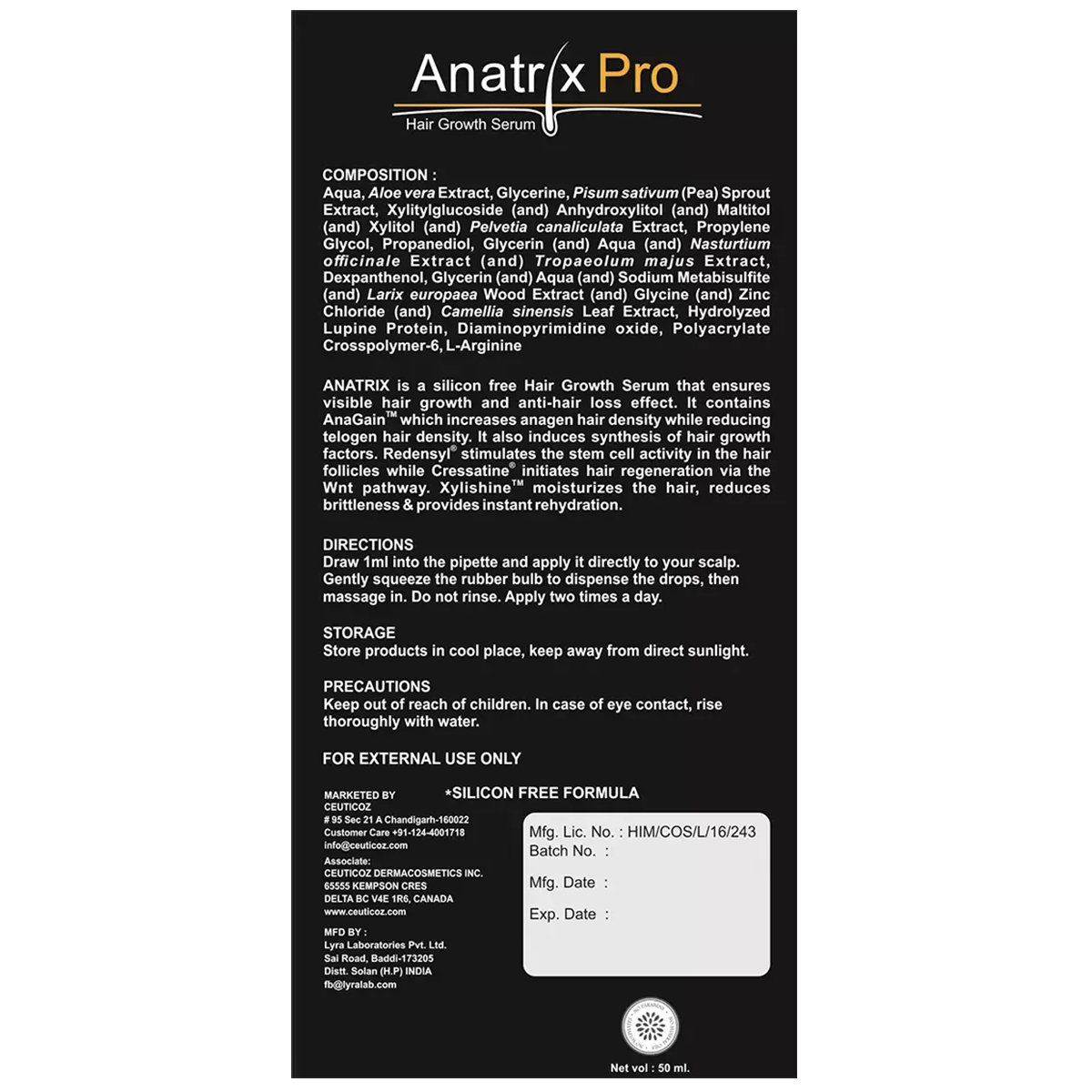 Anatrix Pro Hair Serum 50 ml, Pack of 1 Anatrix Pro Hair Serum 50 ml, Pack of 1