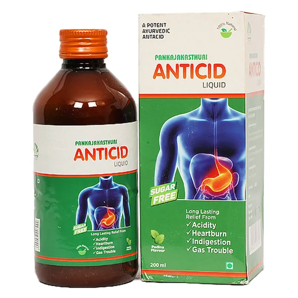 Pankajakasthuri Antacid Sugar Free Pudina Flavour Liquid, 200 ml