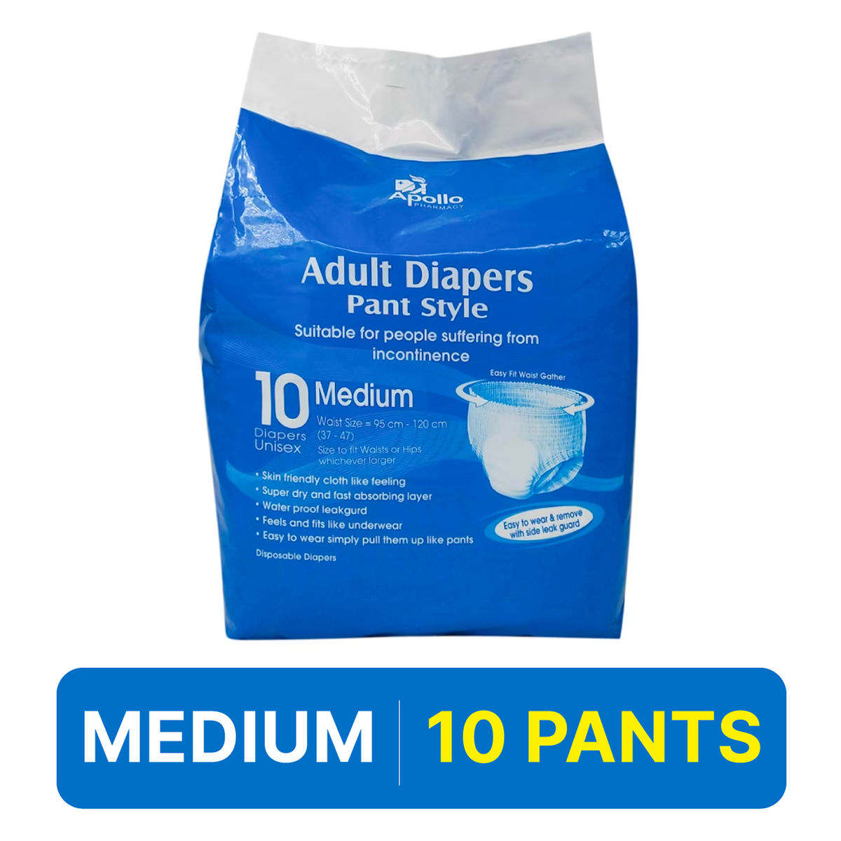 Buy Apollo Pharmacy Adult Diaper Pants Medium, 10 Count Online
