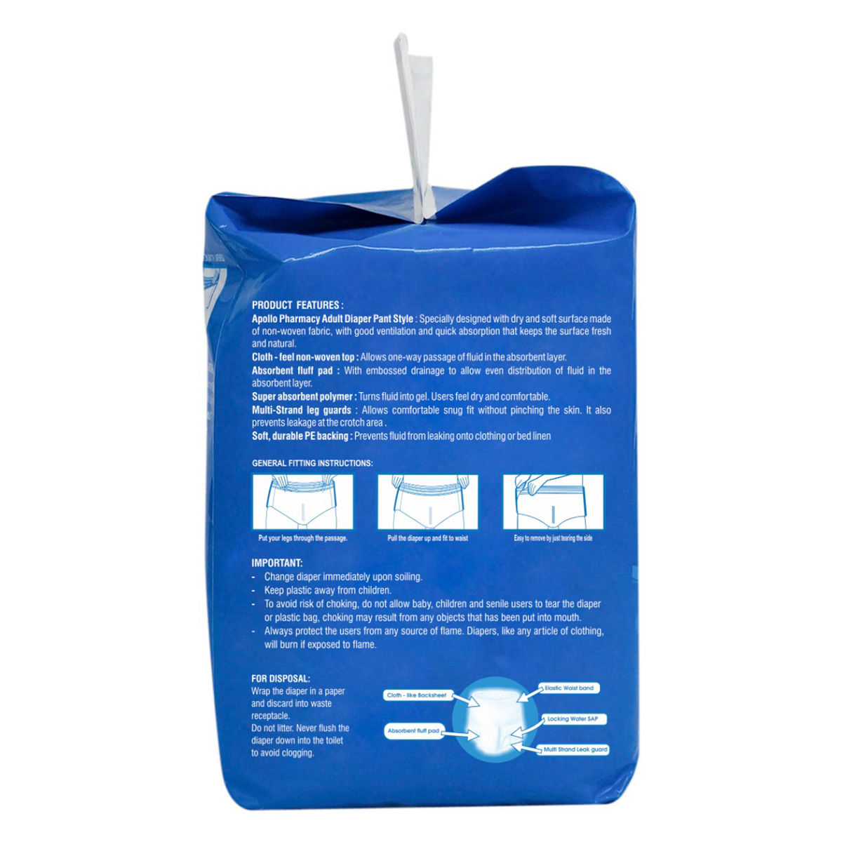 Apollo Pharmacy Adult Diaper Pant Style XL, 20 Count Price, Uses, Side